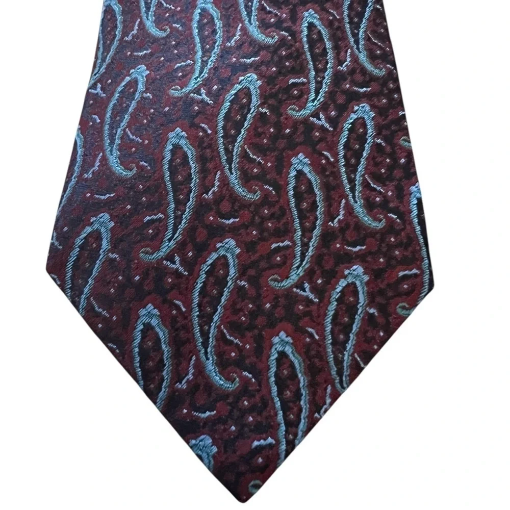 UNGARO PARIS vintage stylized swimming paisley silk tie, burgundy & blue